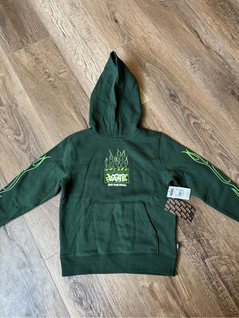 Vans Green Hoodie with Neon Lime Flame Logo